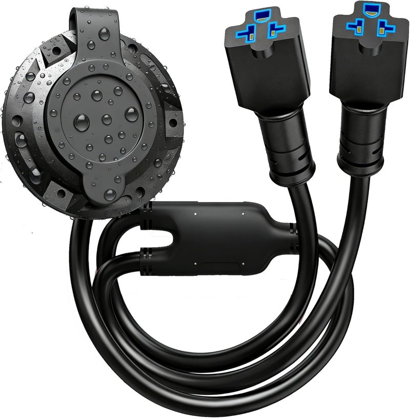 SunnyLith 20A RV Shore Power Inlet Plug, 12AWG 125V Dual AC Port Plug,Waterproof Electrical Outlet Receptacle Box with 20-Inch Integrated Outdoor Extension Cord & 5 NEMA Plugs - Image 1